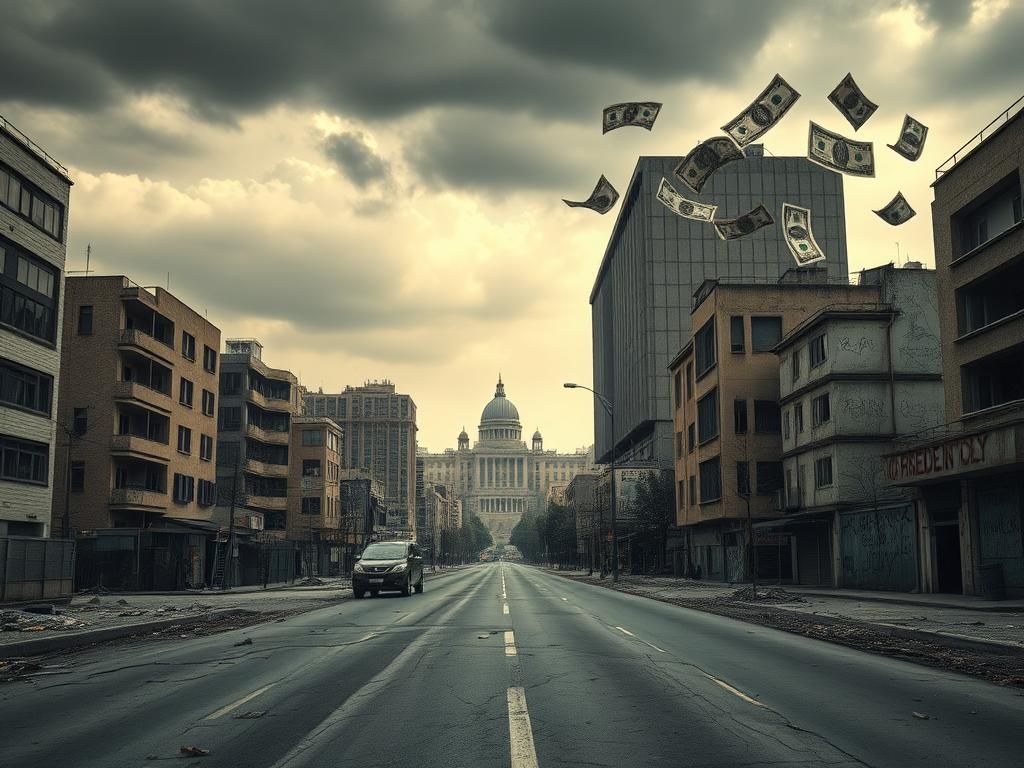 Flick International Desolate urban landscape of Tehran with modern and worn buildings under a cloudy sky