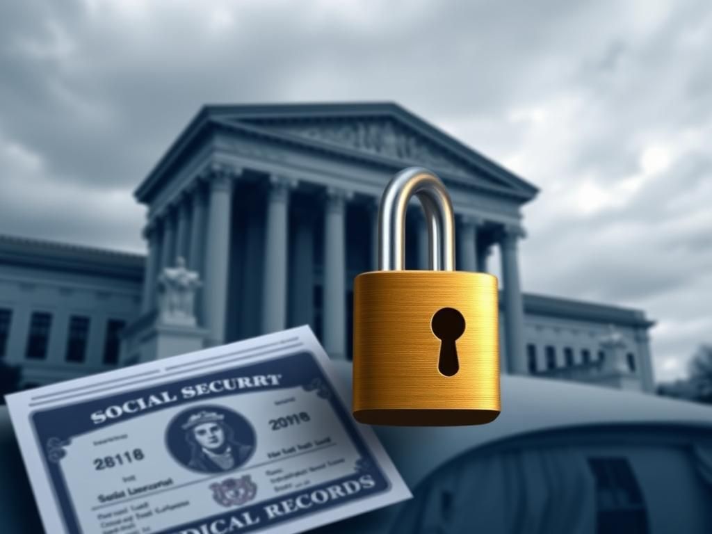 Flick International U.S. Supreme Court building with digital lock symbolizing access to Social Security information