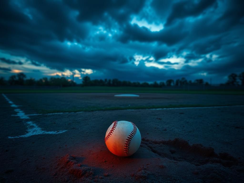 Flick International Softball field at dusk with a dramatic stormy sky illustrating tension in women's sports