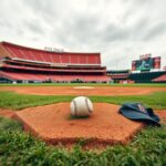 Flick International Close-up of a baseball diamond at Busch Stadium with a worn baseball near the pitcher's mound