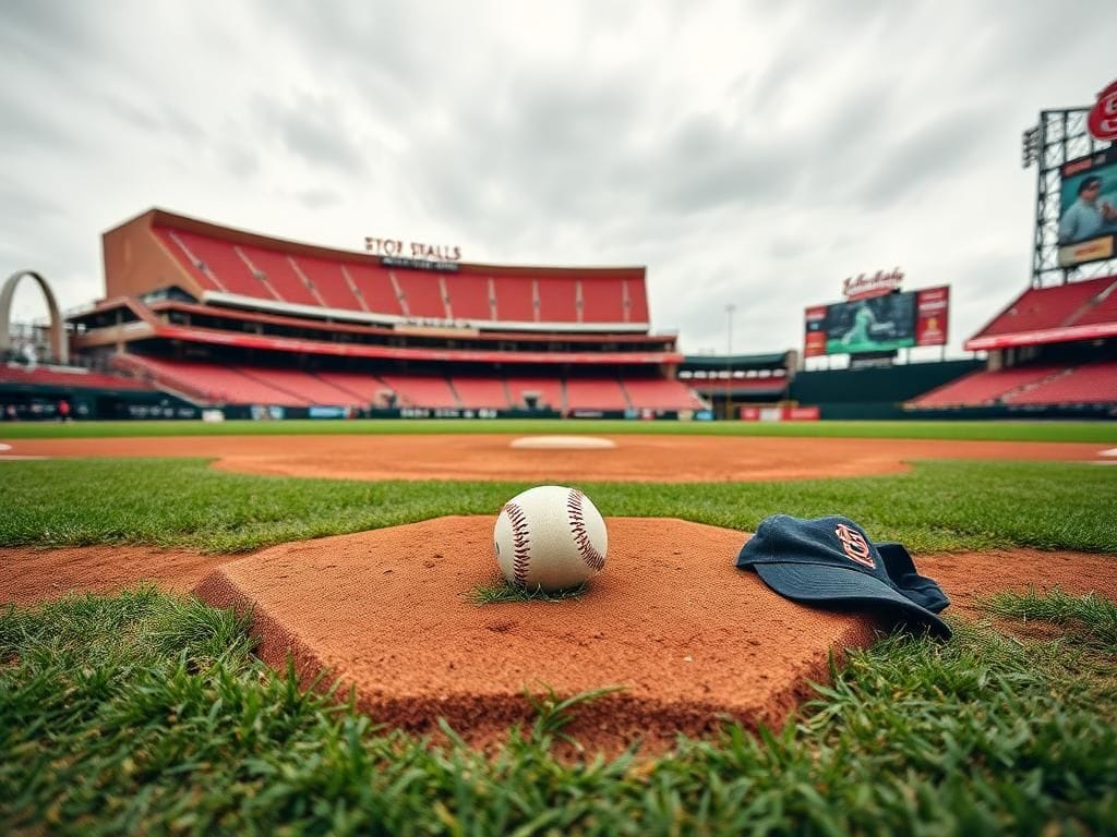 Flick International Close-up of a baseball diamond at Busch Stadium with a worn baseball near the pitcher's mound