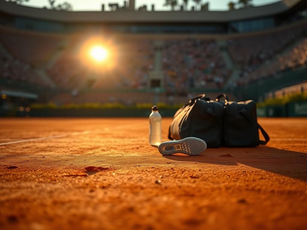 Flick International Close-up of clay court at Roland Garros with tennis shoe marks and worn bags
