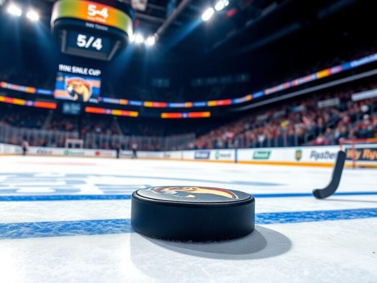 Flick International Close-up of a puck on the blue line at the Stanley Cup Final