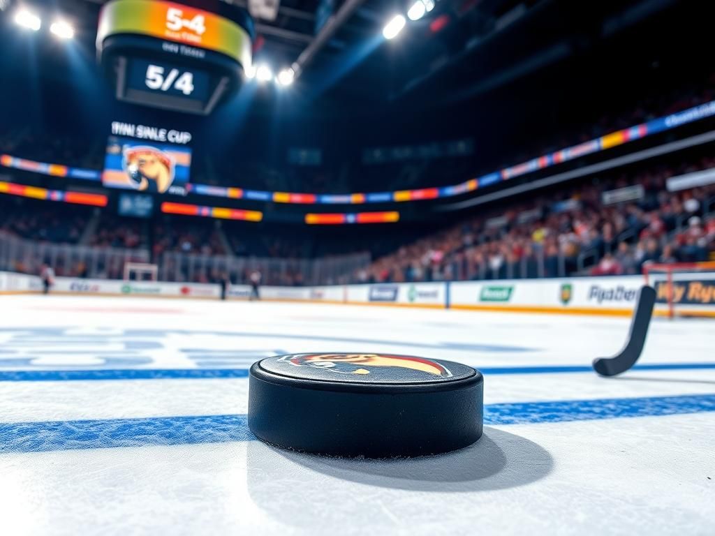 Flick International Close-up of a puck on the blue line at the Stanley Cup Final