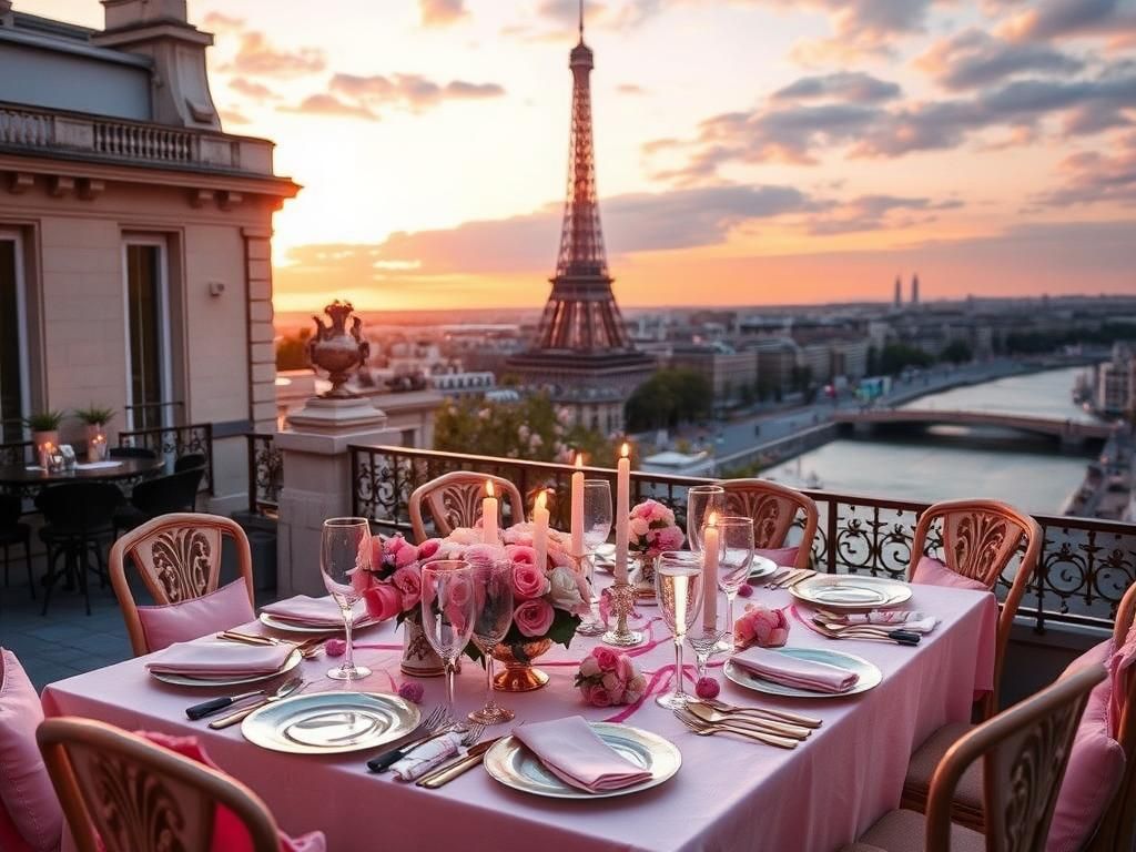 Flick International Elegant dinner setting in Paris with Eiffel Tower backdrop during Lauren Sánchez's bachelorette celebration