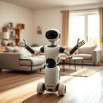 Flick International modern mobile robot providing support for seniors in a serene living room