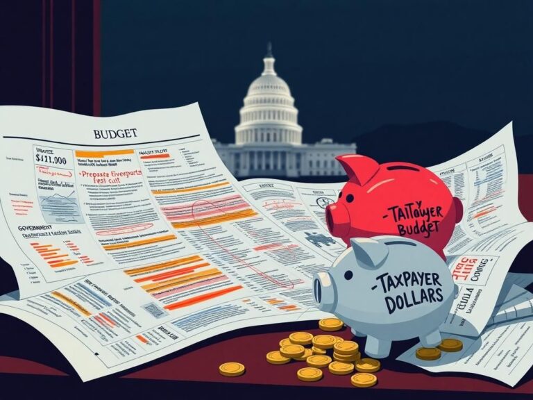 Flick International A stylized government budget document representing national debt and spending cuts
