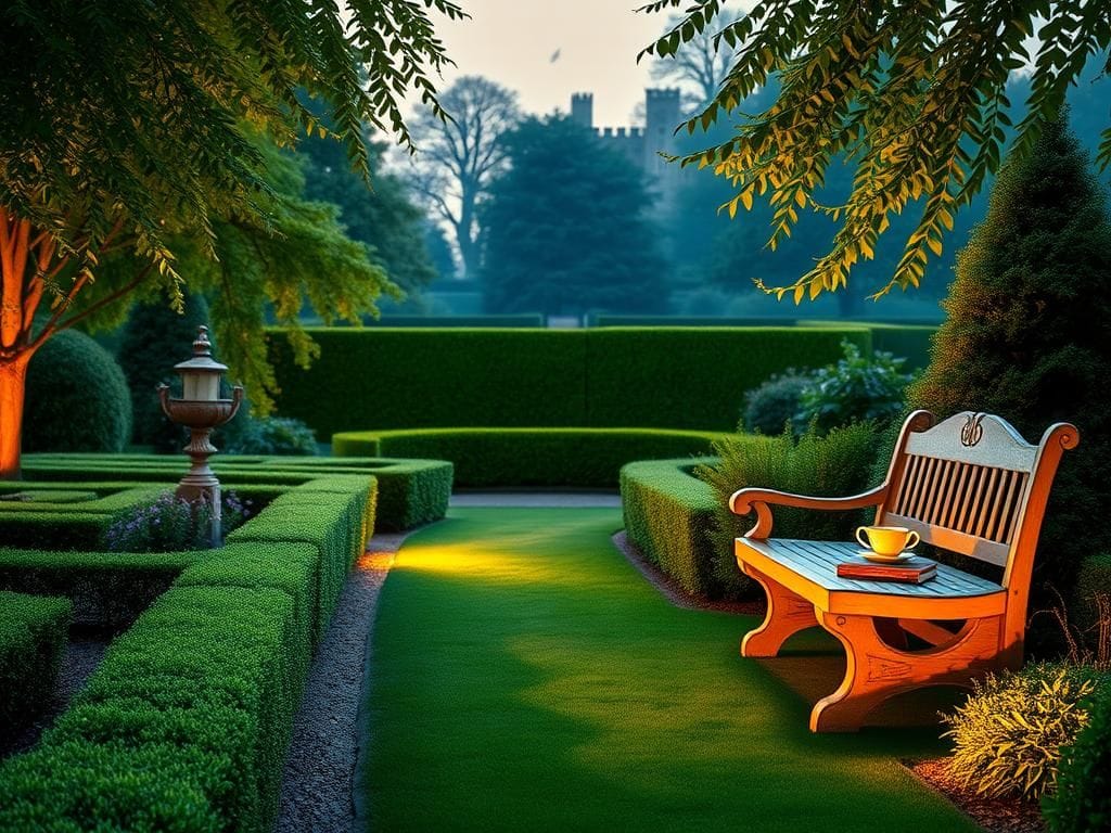 Flick International A serene garden at dusk representing Kate Middleton's disciplined approach as future queen