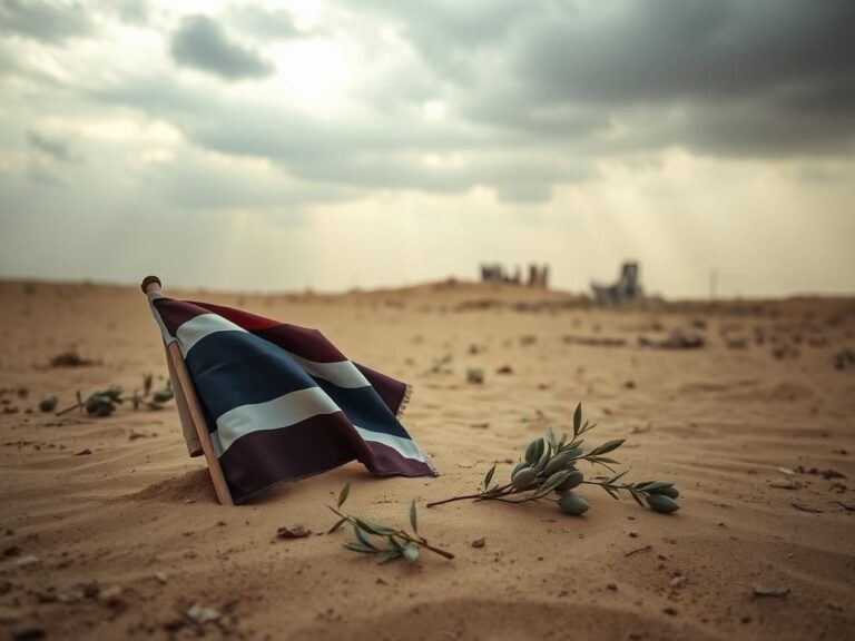 Flick International Crumpled Thai national flag half-buried in the sand in Gaza Strip
