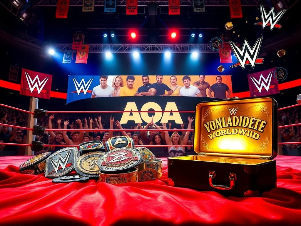 Flick International Championship belts and briefcase in a vibrant wrestling scene