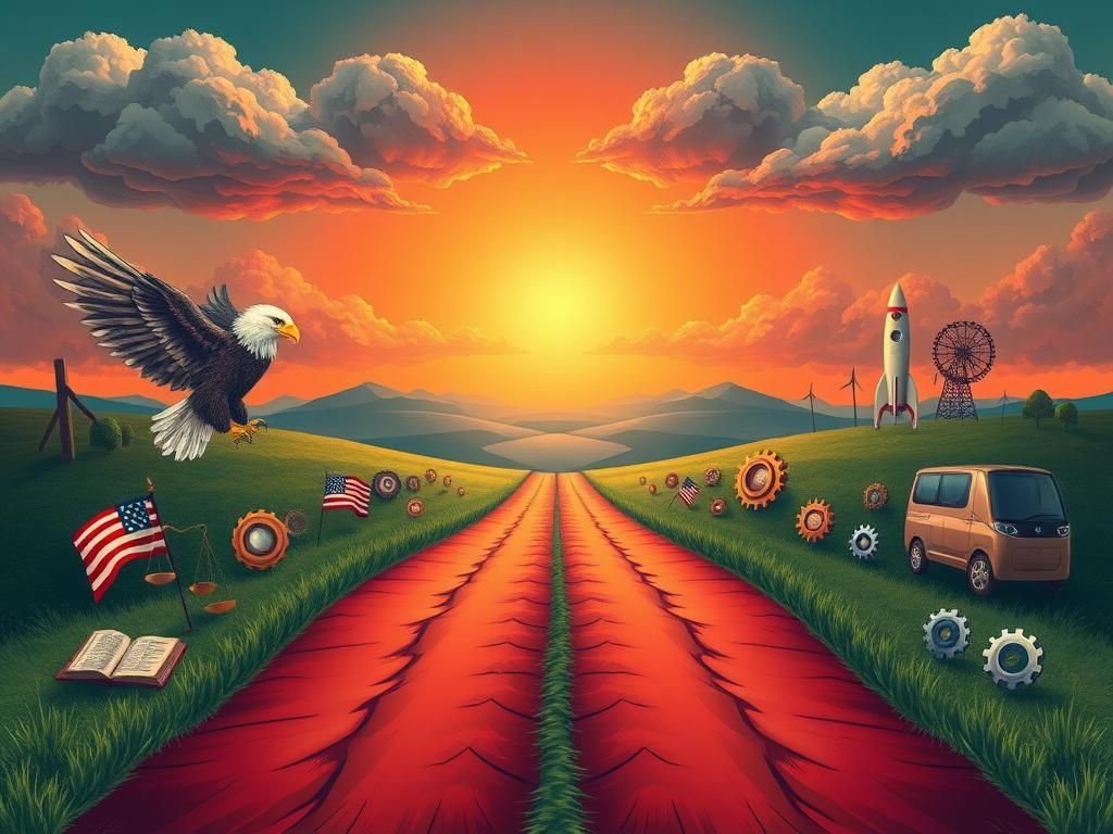 Flick International Symbolic landscape illustrating reconciliation between traditional American values and technological progress