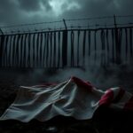 Flick International A dark, foreboding border crossing scene with a crumpled map symbolizing human trafficking complexities