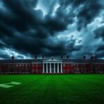 Flick International Dramatic depiction of Harvard University campus under dark clouds symbolizing legal battles