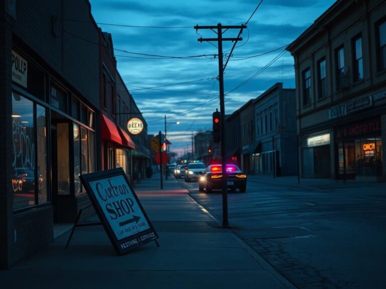 Flick International Deserted urban street in Kansas City showing signs of crime and neglect