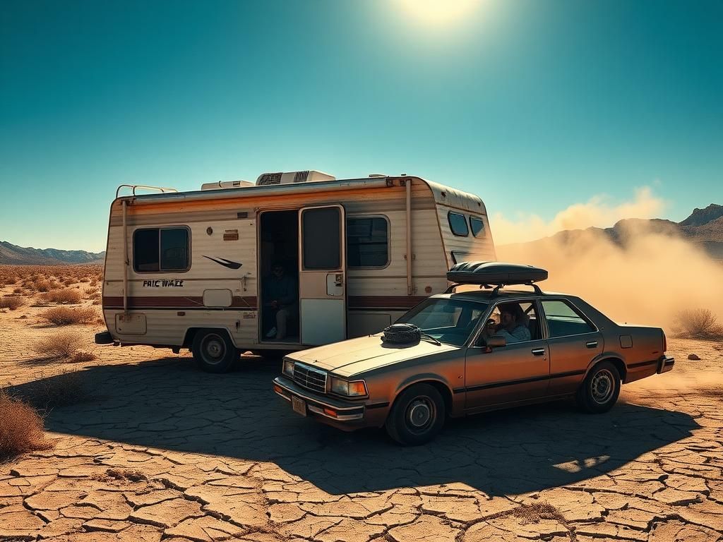 Flick International overcrowded RV and sedan in desert heat with migrants inside