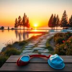 Flick International Sunrise over a tranquil swimming pool symbolizing hope and new beginnings