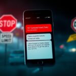 Flick International Smartphone screen displaying a threatening text message about unpaid tickets and tolls