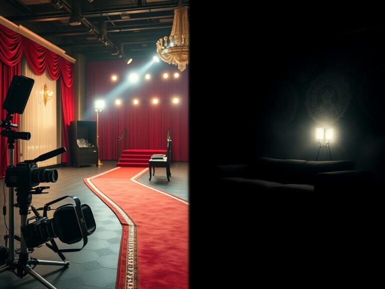 Flick International A cinematic collage contrasting Hollywood glamour and personal struggles