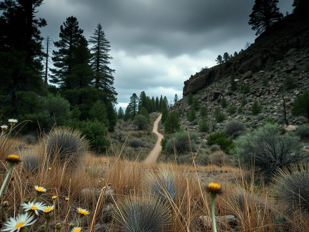 Flick International Scenic view of Arizona's Tonto National Forest with wildflowers and towering pine trees