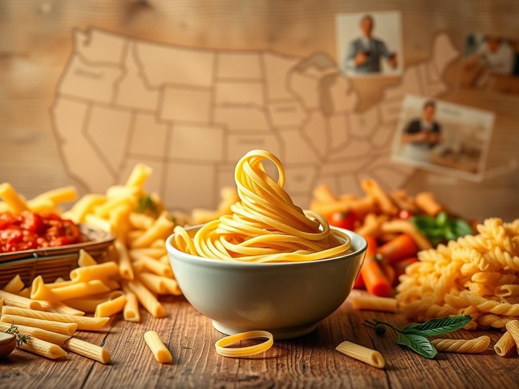 Flick International A visually striking composition of various pasta shapes on a rustic wooden table