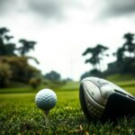 Flick International Close-up of a worn golf driver resting on a tee surrounded by lush grass
