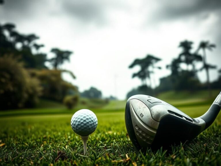 Flick International Close-up of a worn golf driver resting on a tee surrounded by lush grass