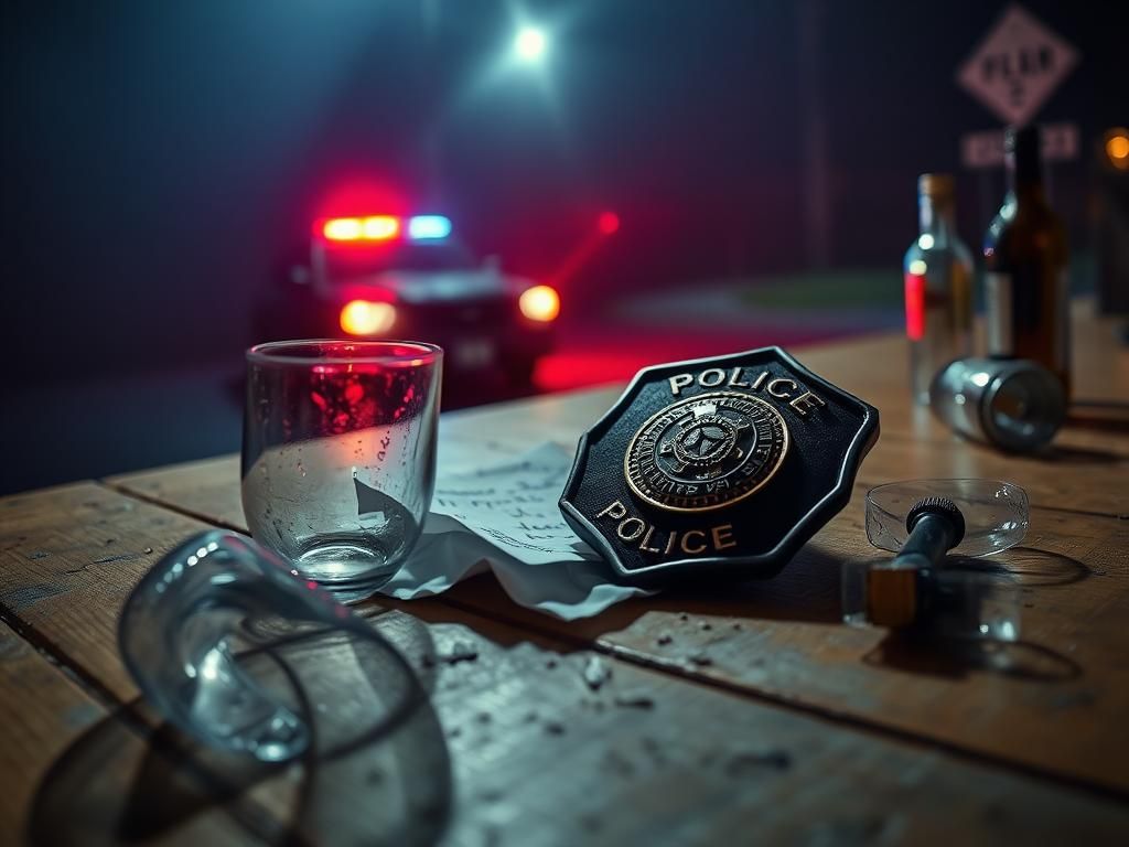 Flick International A police badge and crumpled notes depicting legal troubles