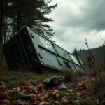 Flick International Military vehicle tipped over in a rugged wooded area of Hungary during a training exercise
