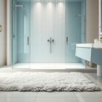 Flick International Modern hotel shower design showcasing glass walls and cascading water, emphasizing the impracticality of hotel bathroom layouts.