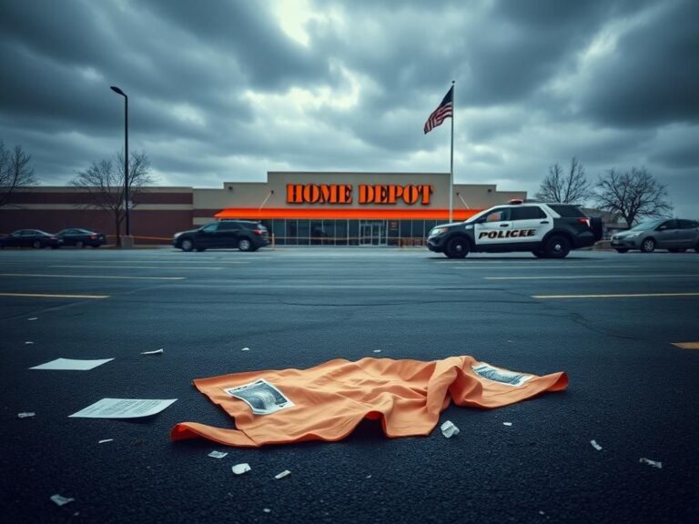 Flick International A deserted parking lot outside a Home Depot marked with police tape, symbolizing immigration unrest