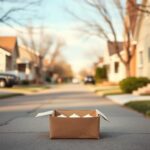Flick International Neighborhood scene in Colorado Springs with houses displaying mezuzahs and a partially opened box of cupcakes