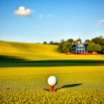 Flick International A pristine golf course with a tee and golf ball under golden sunlight.