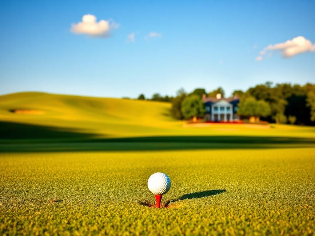 Flick International A pristine golf course with a tee and golf ball under golden sunlight.