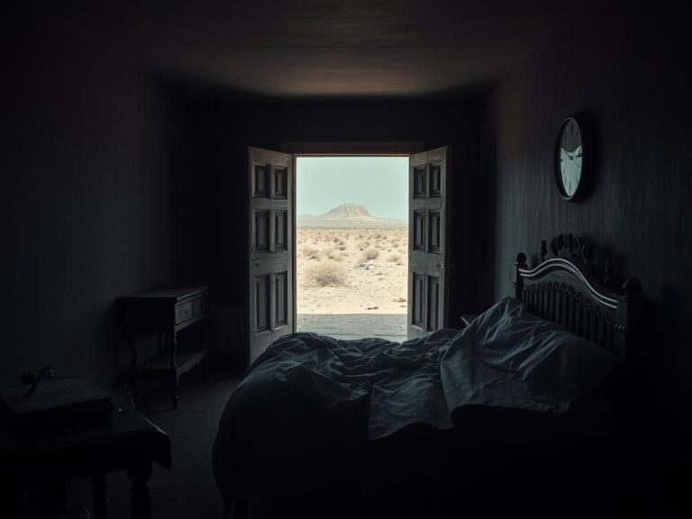 Flick International Dark, moody interior of a neglected legal brothel with disheveled bedding and worn furniture