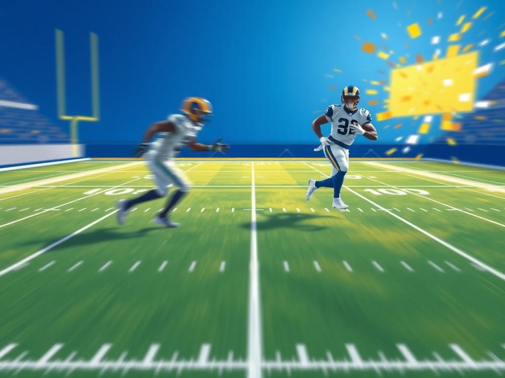 Flick International Dynamic illustration of an empty game simulation display showing Kamren Curl missing a tackle against Saquon Barkley.