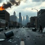 Flick International Aftermath of a chaotic protest in Los Angeles featuring debris and graffiti