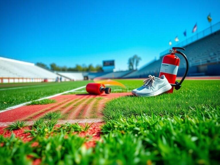 Flick International A vibrant high school track and field finish line scene showcasing an empty lane and running shoes.