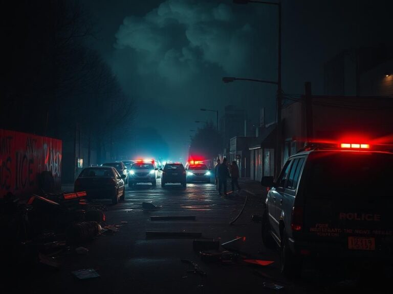 Flick International Chaotic urban scene at night with remnants of protests and riots