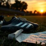 Flick International Close-up of worn football cleats abandoned on a field, representing the struggles of an NFL career.