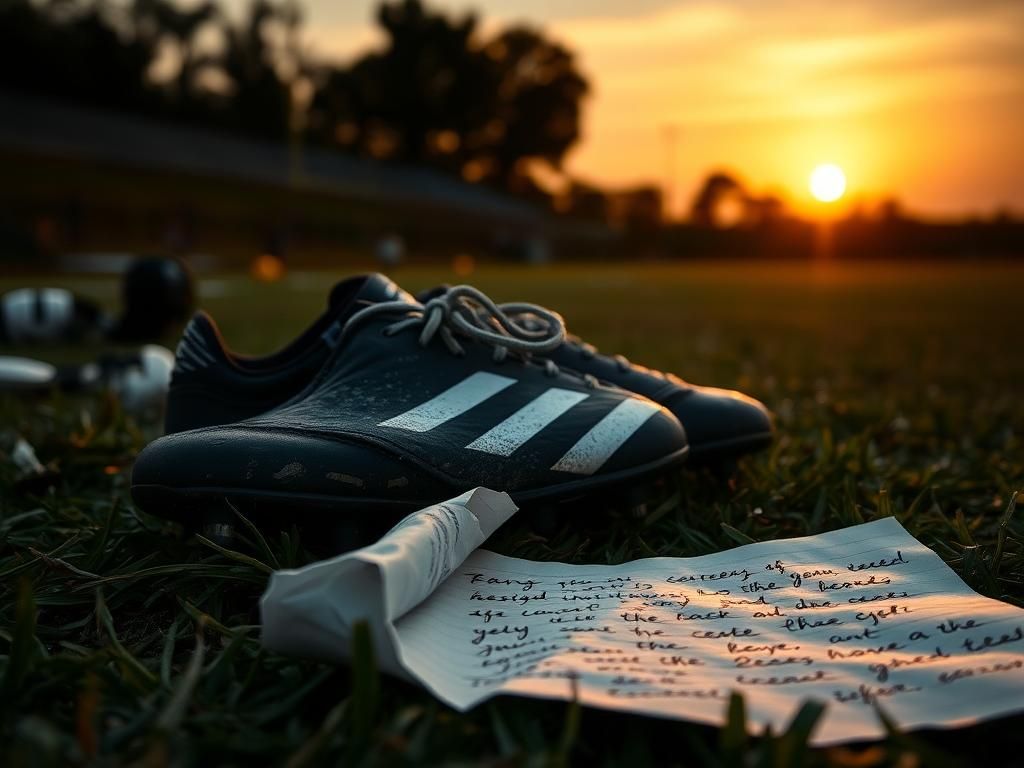 Flick International Close-up of worn football cleats abandoned on a field, representing the struggles of an NFL career.