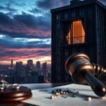 Flick International Twilight urban skyline featuring a shadowy balcony on a high-rise building