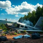 Flick International Wreckage of a skydiving plane crash in Tennessee with emergency response equipment nearby