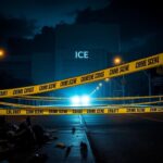 Flick International Dramatic nighttime scene showcasing the ICE building amidst tension in Los Angeles