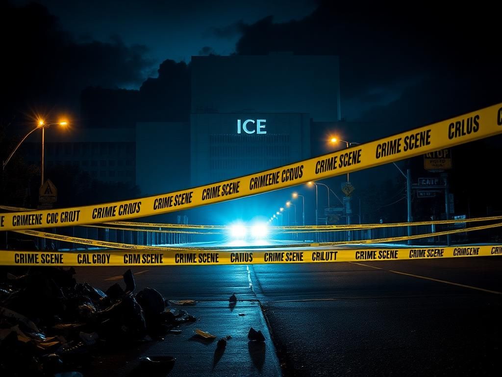 Flick International Dramatic nighttime scene showcasing the ICE building amidst tension in Los Angeles