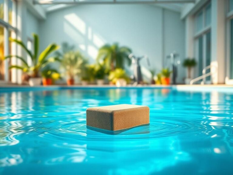 Flick International Indoor pool scene with blue water and a rubber brick for underwater workouts