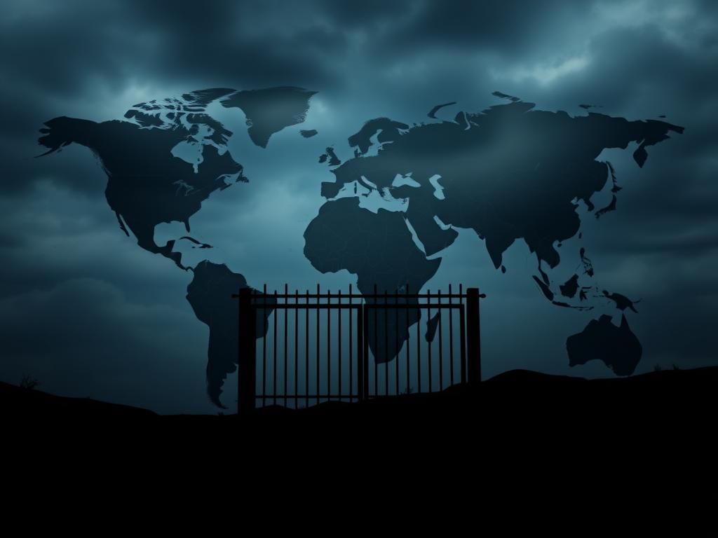 Flick International Dramatic landscape featuring silhouettes of country outlines affected by Trump's travel ban