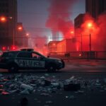Flick International Scene of shattered glass and debris in Los Angeles after anti-ICE protests