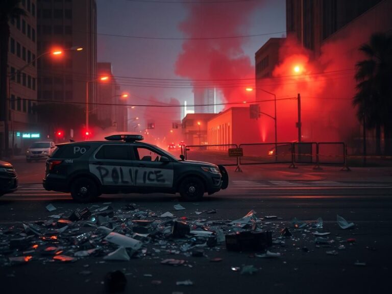 Flick International Scene of shattered glass and debris in Los Angeles after anti-ICE protests