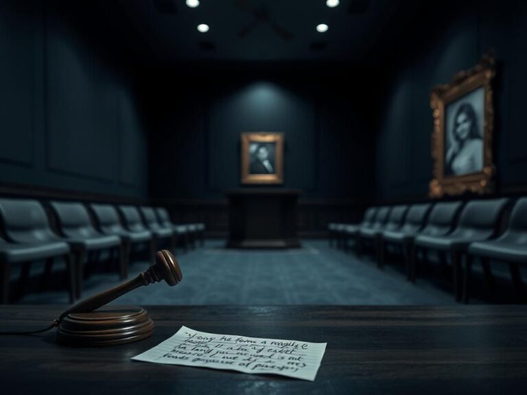 Flick International Courtroom scene with empty benches and a gavel, symbolizing tension in the Bryan Kohberger case