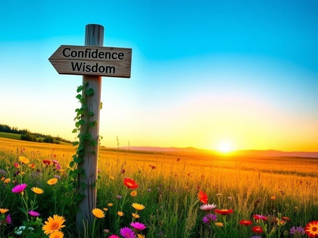 Flick International Open field with vibrant wildflowers and a wooden signpost symbolizing growth and confidence